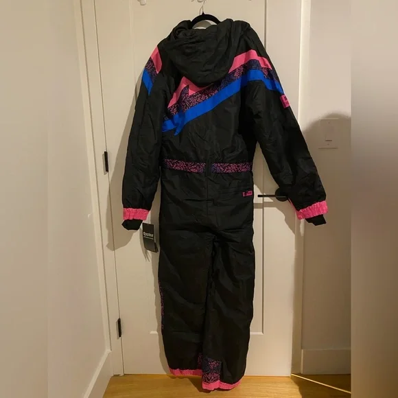 NWT TipsyElves Men’s Night Run Snow Suit in black, blue and pink - Picture 7 of 11